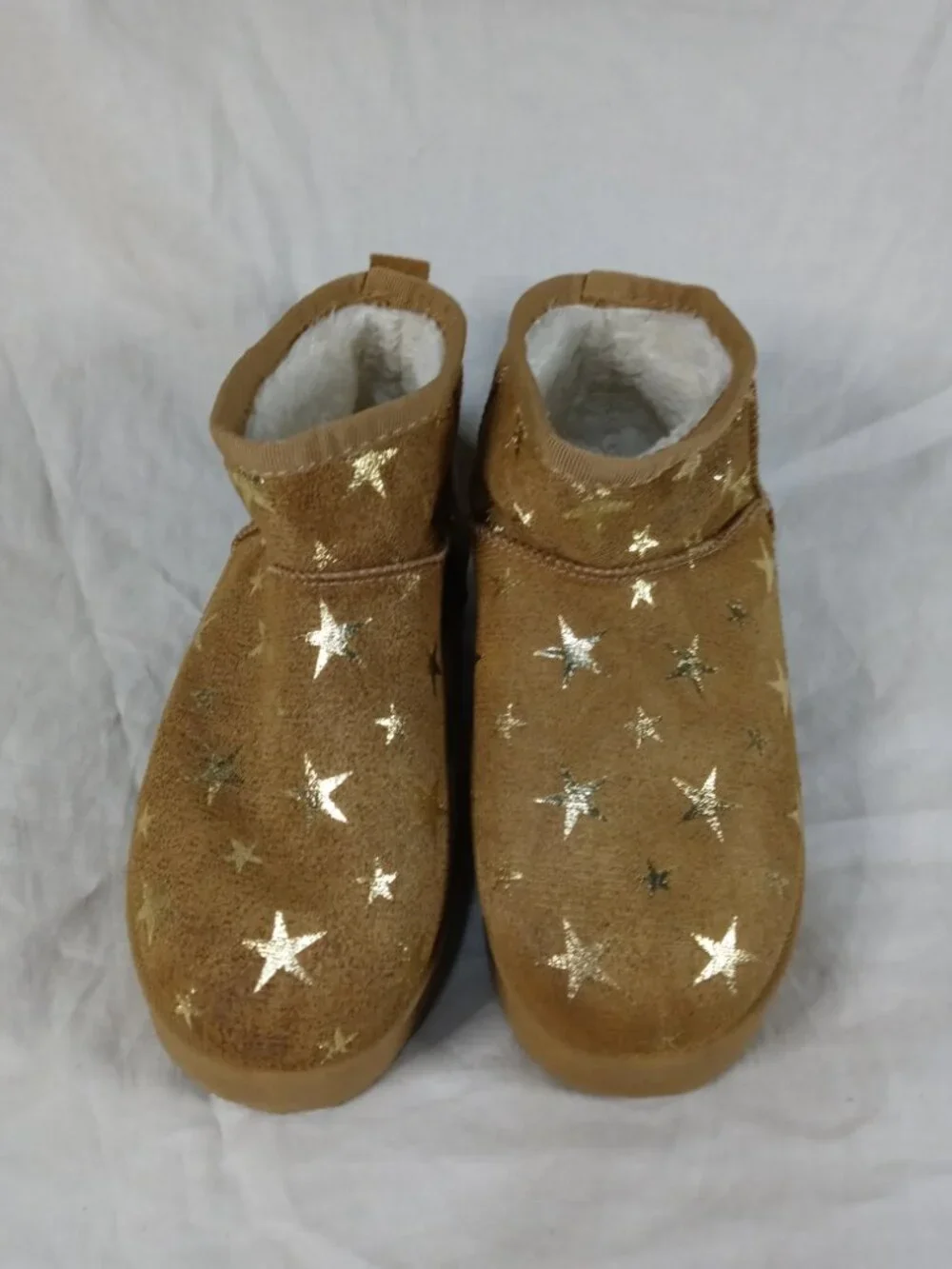Shein Girls Brown Star Print Winter Kids Boots Size 3 in Good Cond
